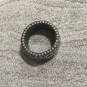 Black, silver-beaded rocker-chick bracelet